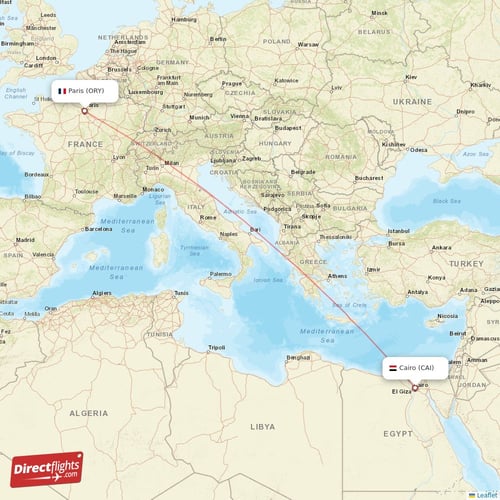 Cairo - Paris direct flight map