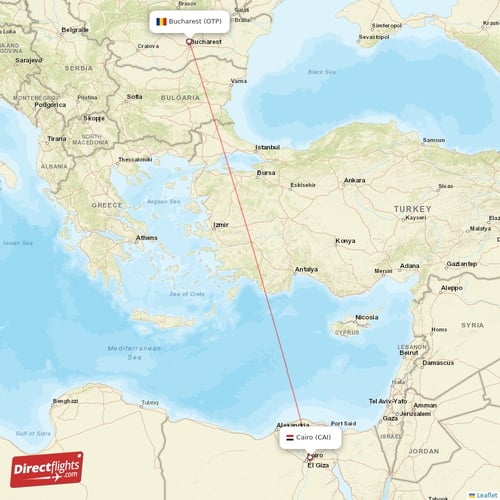 Cairo - Bucharest direct flight map