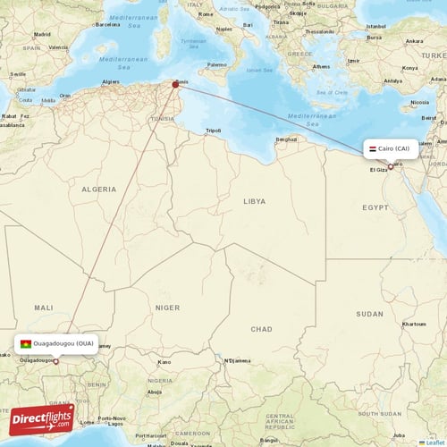 Cairo - Ouagadougou direct flight map