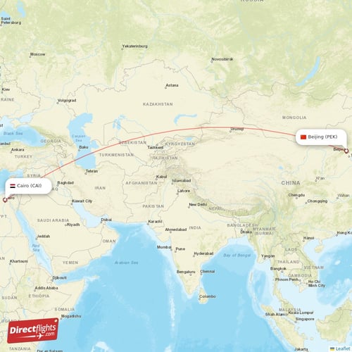 Cairo - Beijing direct flight map