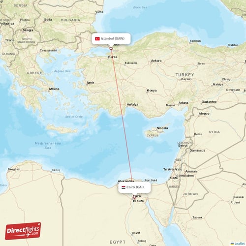 Cairo - Istanbul direct flight map