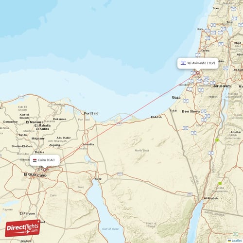 Cairo - Tel Aviv-Yafo direct flight map