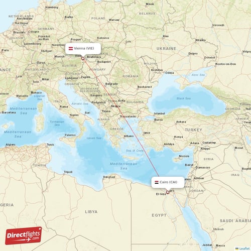 Cairo - Vienna direct flight map