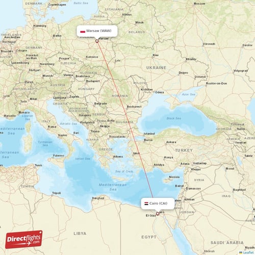 Cairo - Warsaw direct flight map