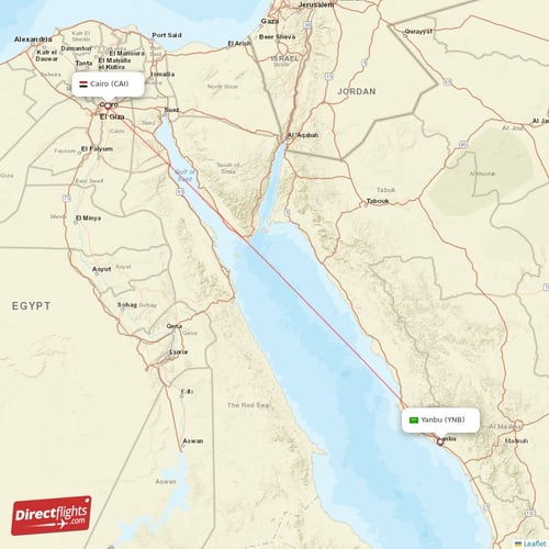 Cairo - Yanbu direct flight map