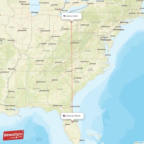 Akron - Orlando direct flight map