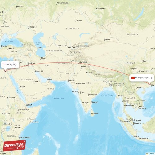 Guangzhou - Cairo direct flight map