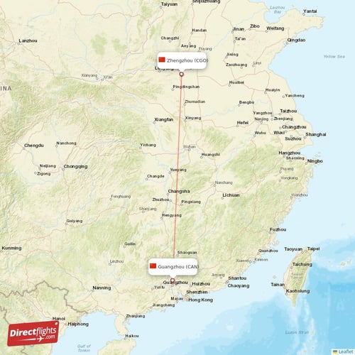 Guangzhou - Zhengzhou direct flight map