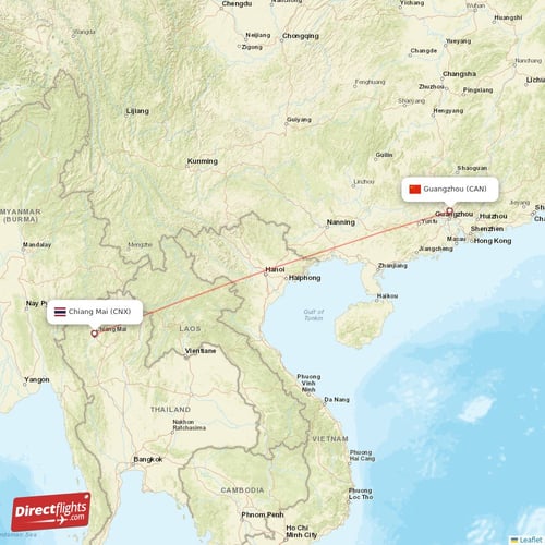 Guangzhou - Chiang Mai direct flight map
