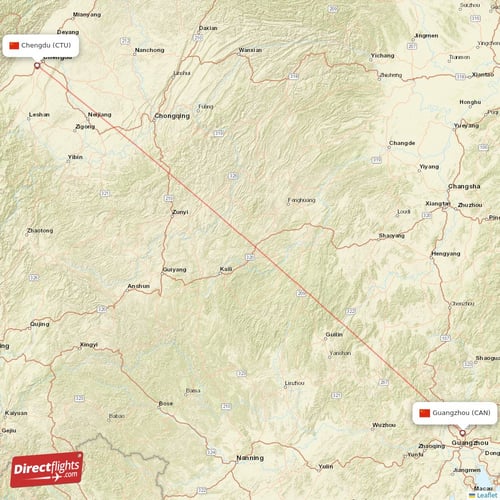 Guangzhou - Chengdu direct flight map