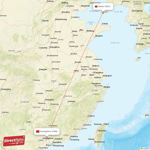 Guangzhou - Dalian direct flight map