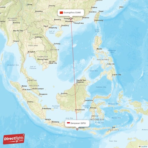 Guangzhou - Denpasar direct flight map