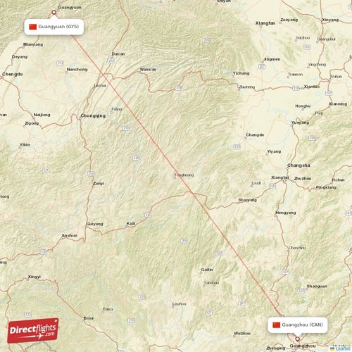 Guangzhou - Guangyuan direct flight map