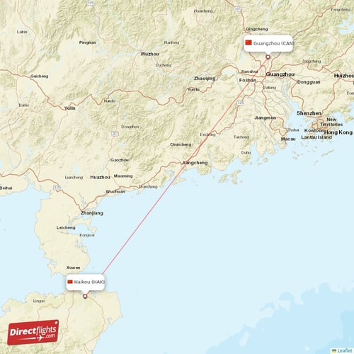 Guangzhou - Haikou direct flight map