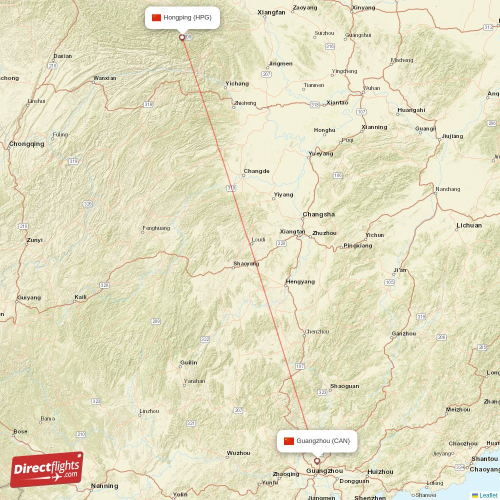 Guangzhou - Hongping direct flight map