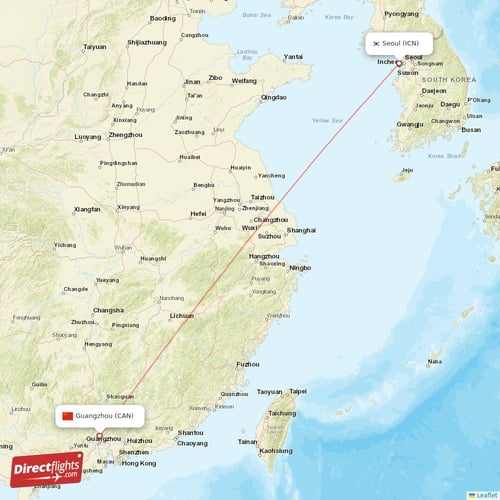 Guangzhou - Seoul direct flight map