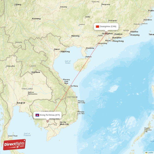 Guangzhou - Phnom Penh direct flight map