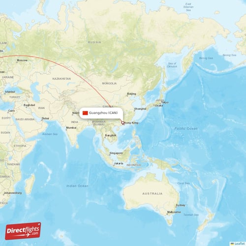 Guangzhou - London direct flight map
