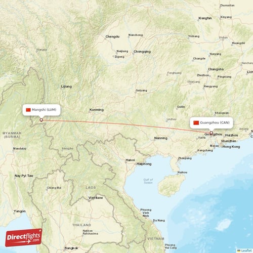 Guangzhou - Mangshi direct flight map