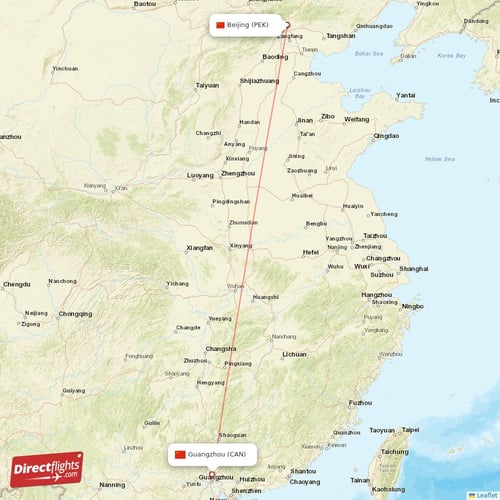 Guangzhou - Beijing direct flight map