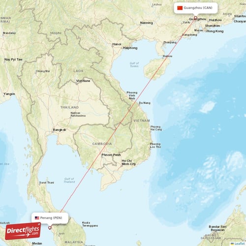 Guangzhou - Penang direct flight map