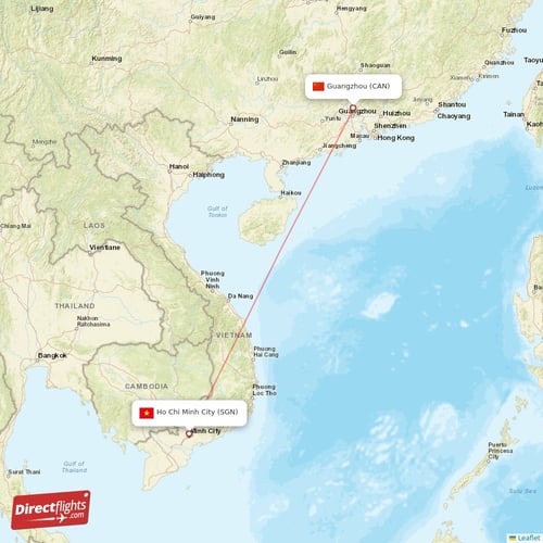 Guangzhou - Ho Chi Minh City direct flight map