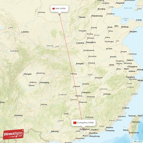 Guangzhou - Yulin direct flight map
