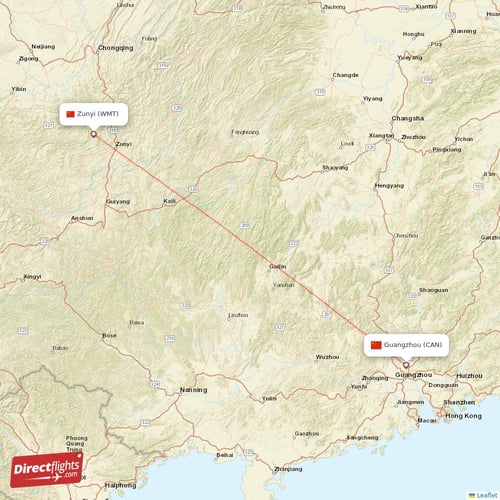 Guangzhou - Zunyi direct flight map