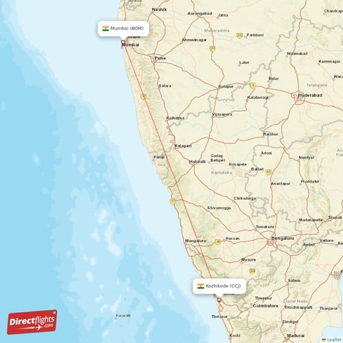 Kozhikode - Mumbai direct flight map