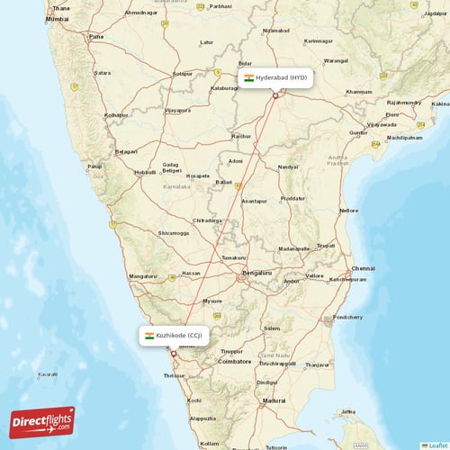Kozhikode - Hyderabad direct flight map
