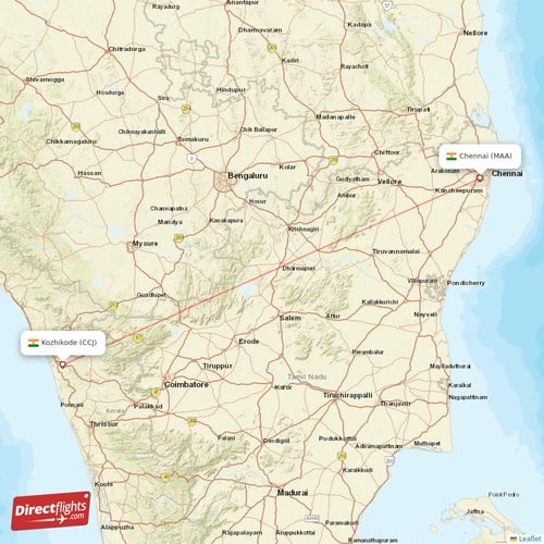 Kozhikode - Chennai direct flight map