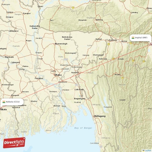 Kolkata - Imphal direct flight map