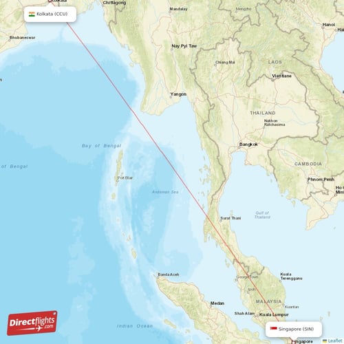Kolkata - Singapore direct flight map