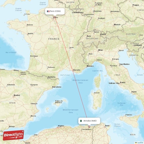Paris - Annaba direct flight map