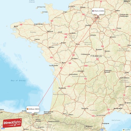 Paris - Bilbao direct flight map