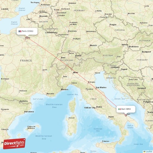 Paris - Bari direct flight map