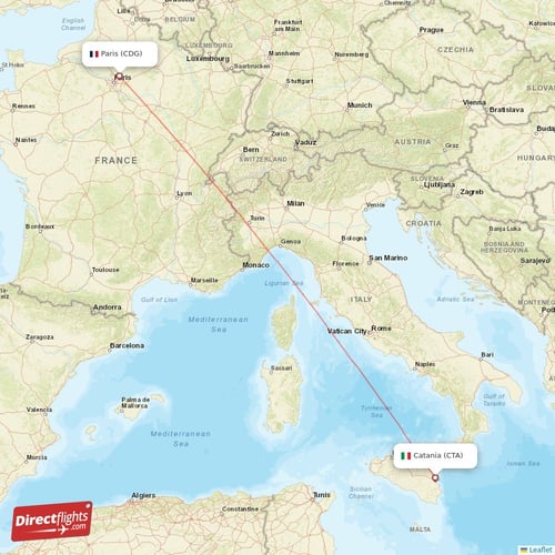 Paris - Catania direct flight map
