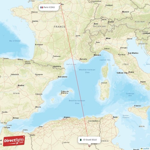 Paris - El Oued direct flight map