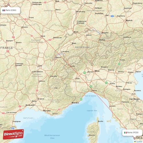 Paris - Rome direct flight map