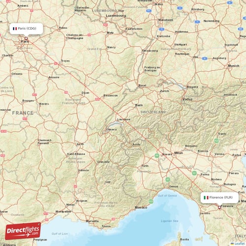 Paris - Florence direct flight map