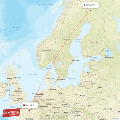 Paris - Kittila direct flight map