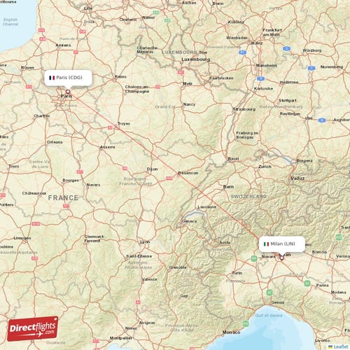 Paris - Milan direct flight map