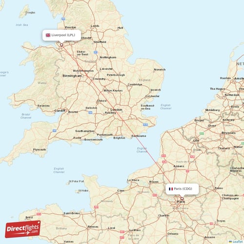 Paris - Liverpool direct flight map