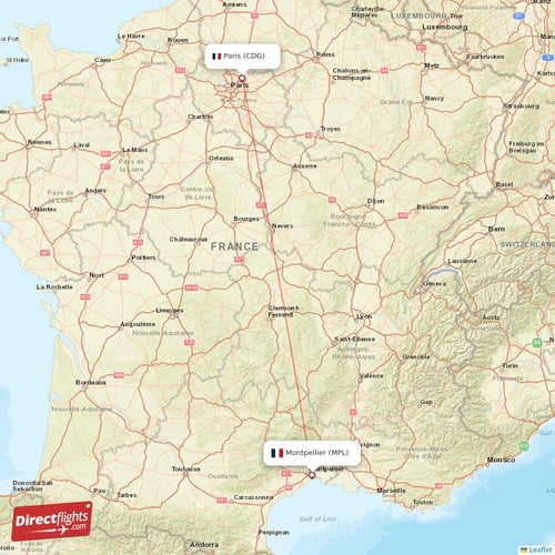 Paris - Montpellier direct flight map