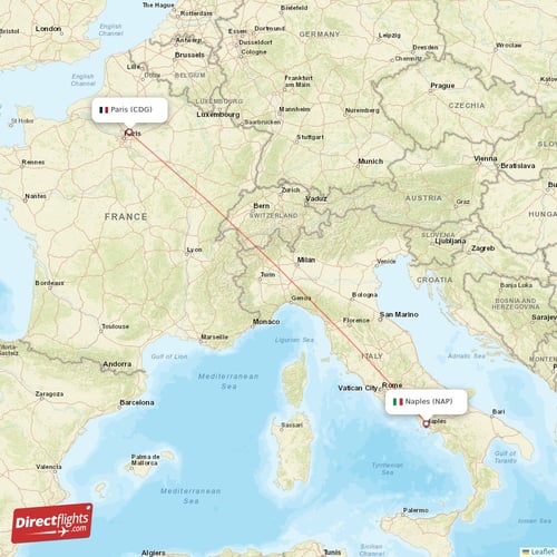 Paris - Naples direct flight map
