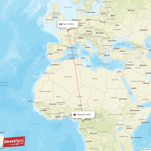 Paris - Yaounde direct flight map