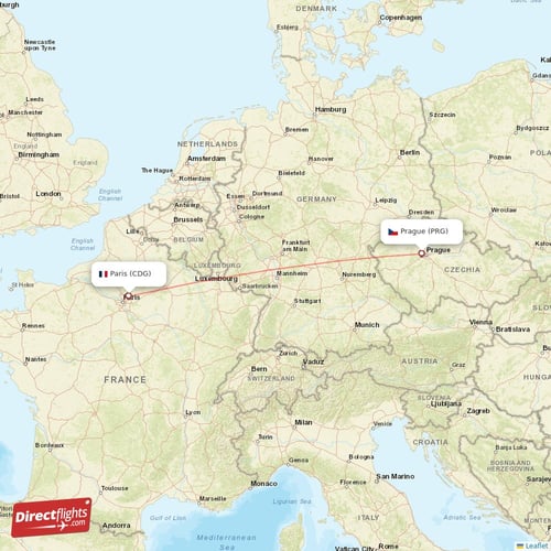 Paris - Prague direct flight map