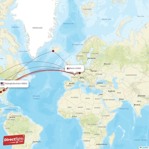 Direct flights from Paris to Raleigh/Durham, CDG to RDU nonstop