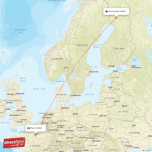 Paris - Rovaniemi direct flight map
