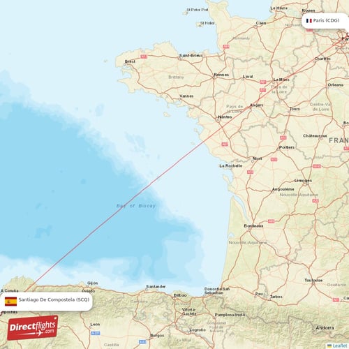 Paris - Santiago De Compostela direct flight map